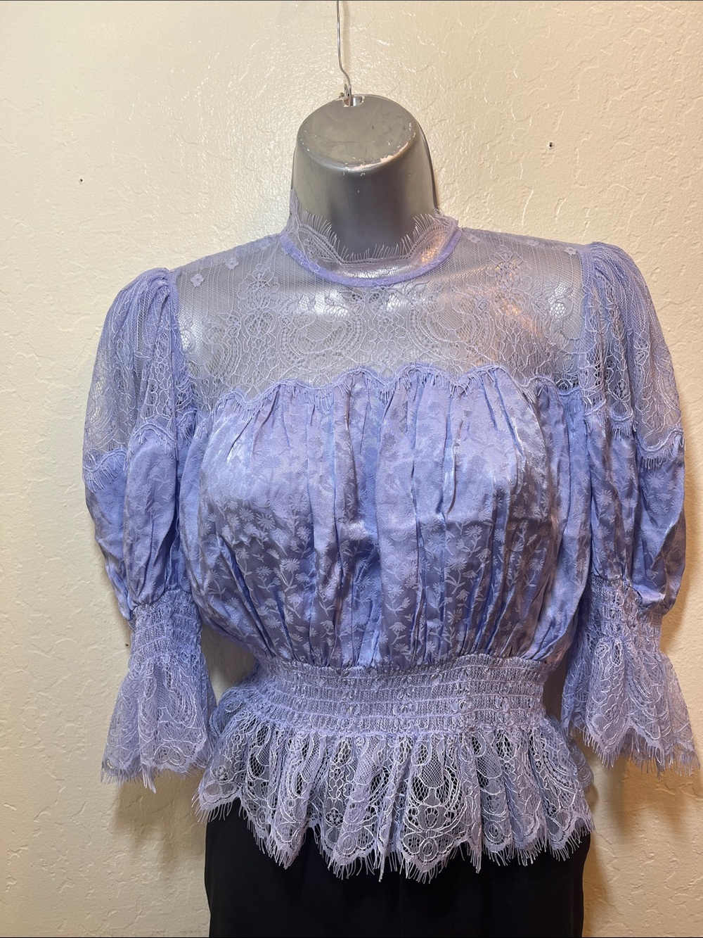 Alice McCALL  Lilac Lace High-Neck Puff Sleeve Blouse